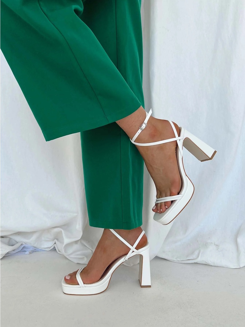 Princess Polly White Strappy Block Heel Sandals